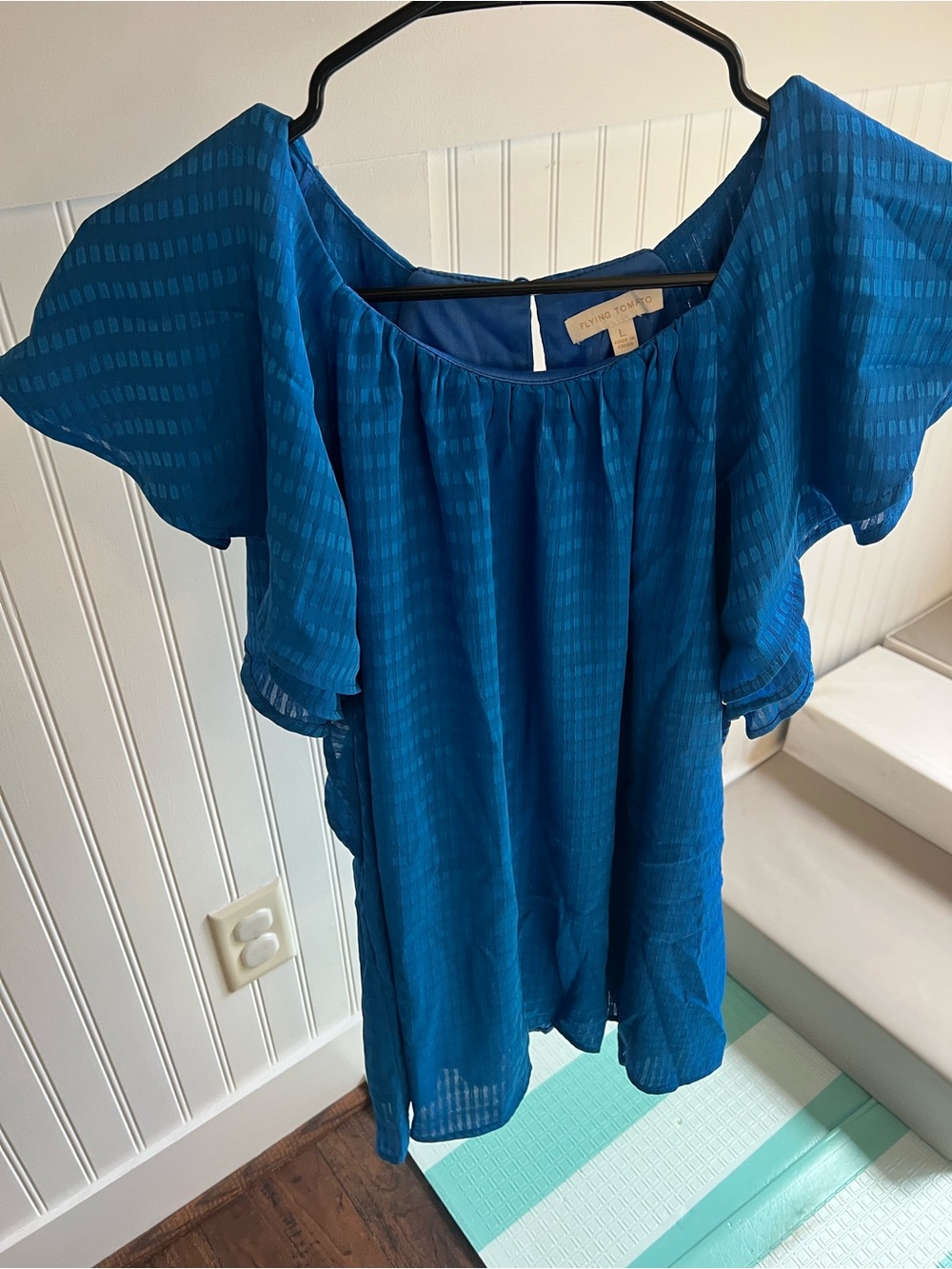 Flying Tomato Blue Flutter Sleeve Tunic